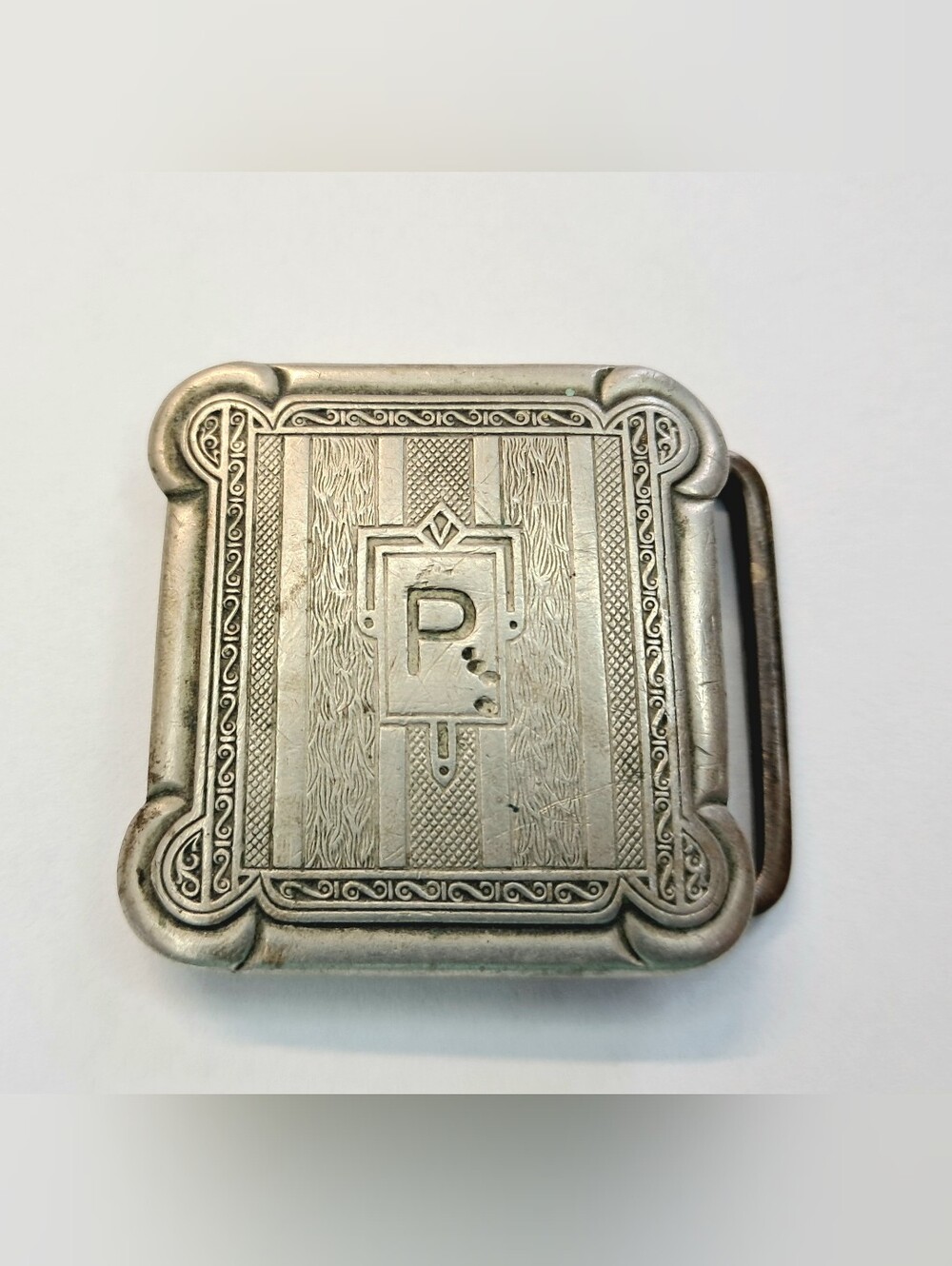 Art Deco Vintage Silver Monogram P Belt Buckle